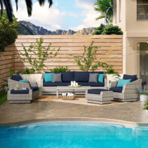 7 Piece Wicker Rattan Sofa Seating Group with Cushions